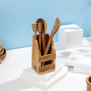 Tempat Sendok Garpu Kayu Jati – Lora Utensil Holder