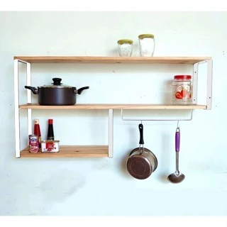 Rak Bumbu Dapur 3 Tingkat Kayu & Besi Gantung